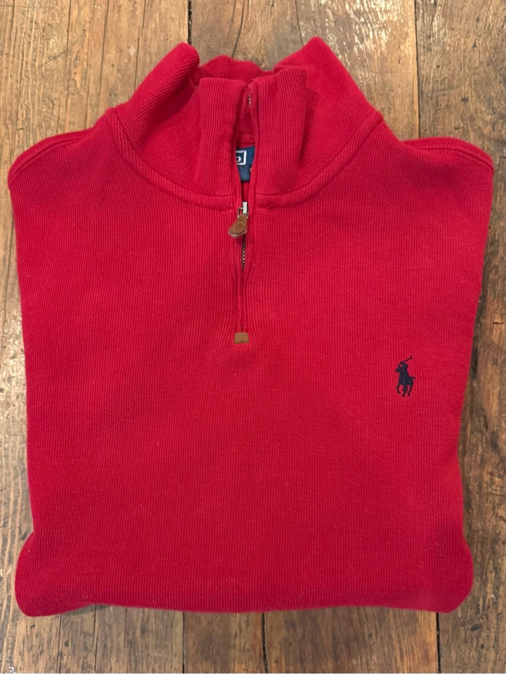 Polo Ralph Lauren Red Vintage Quarter Zip Sweater Navy Pony Size XL